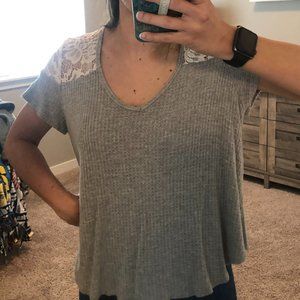 Waffle Knit and Lace T-shirt